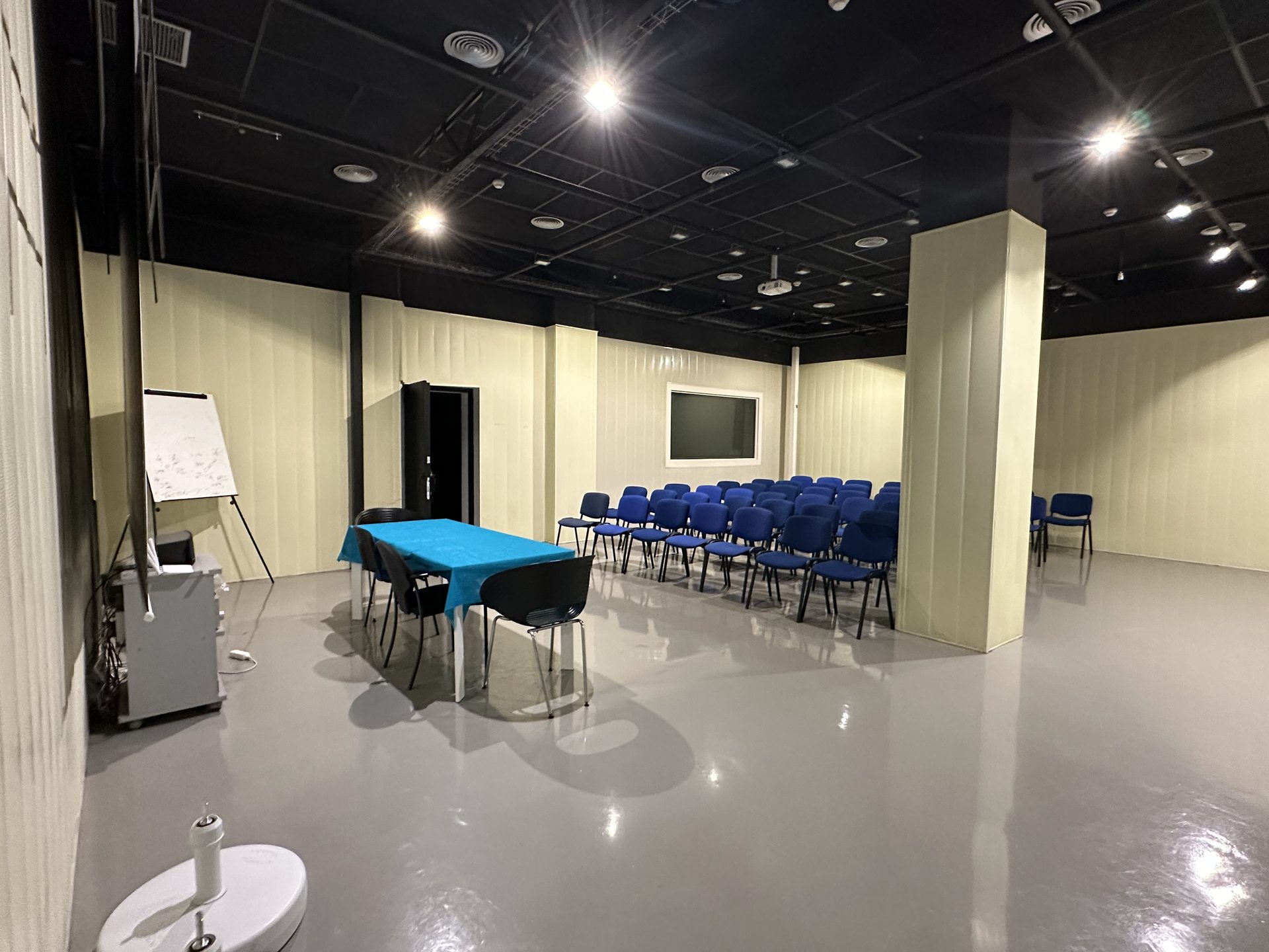 Sala de conferencias-presentaciones, con capacidad para 60 personas, insonorizada, con opcion de proyector y sistema de audio